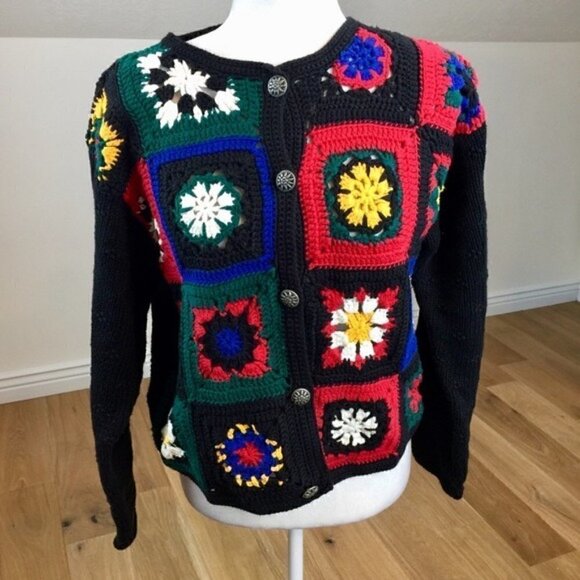 Vintage Sweaters - Vintage 90’s Crocheted Snowflake Cardigan Sweater